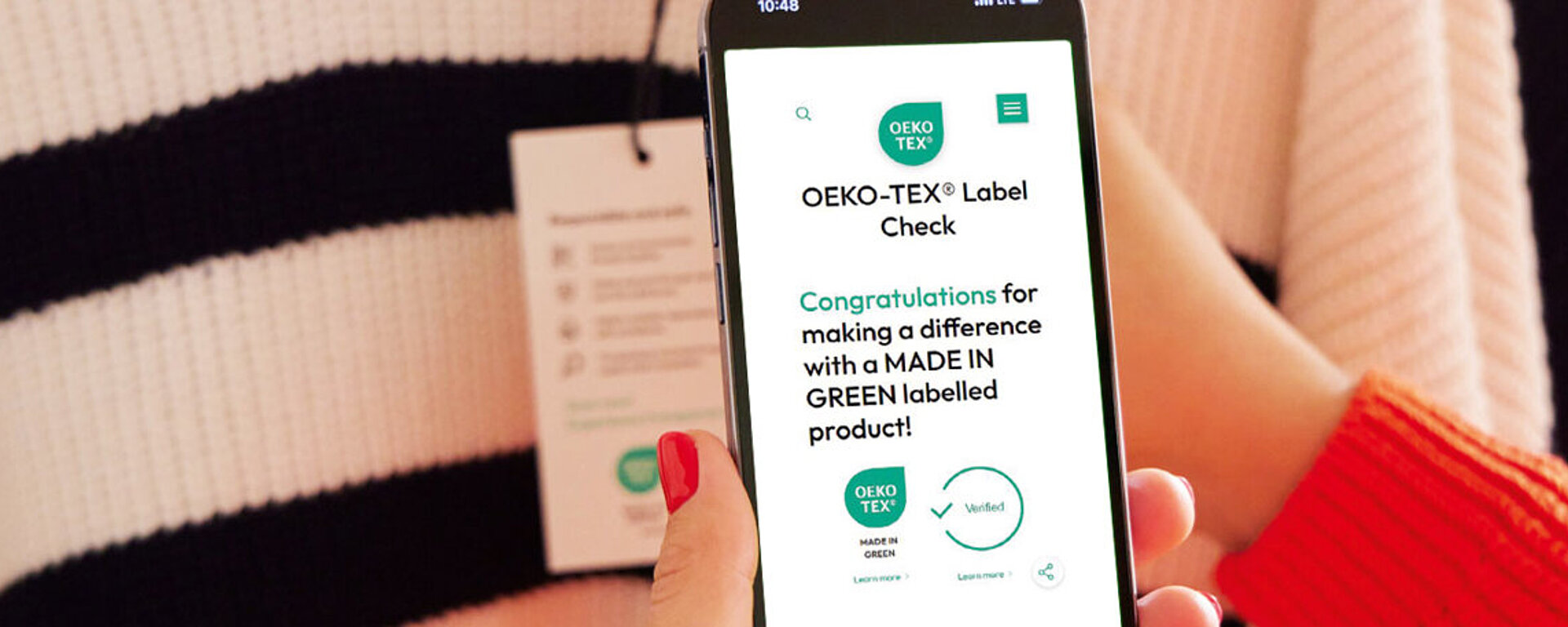 Result page showing the validity of a MADE IN GREEN certified jumper in the Label Check